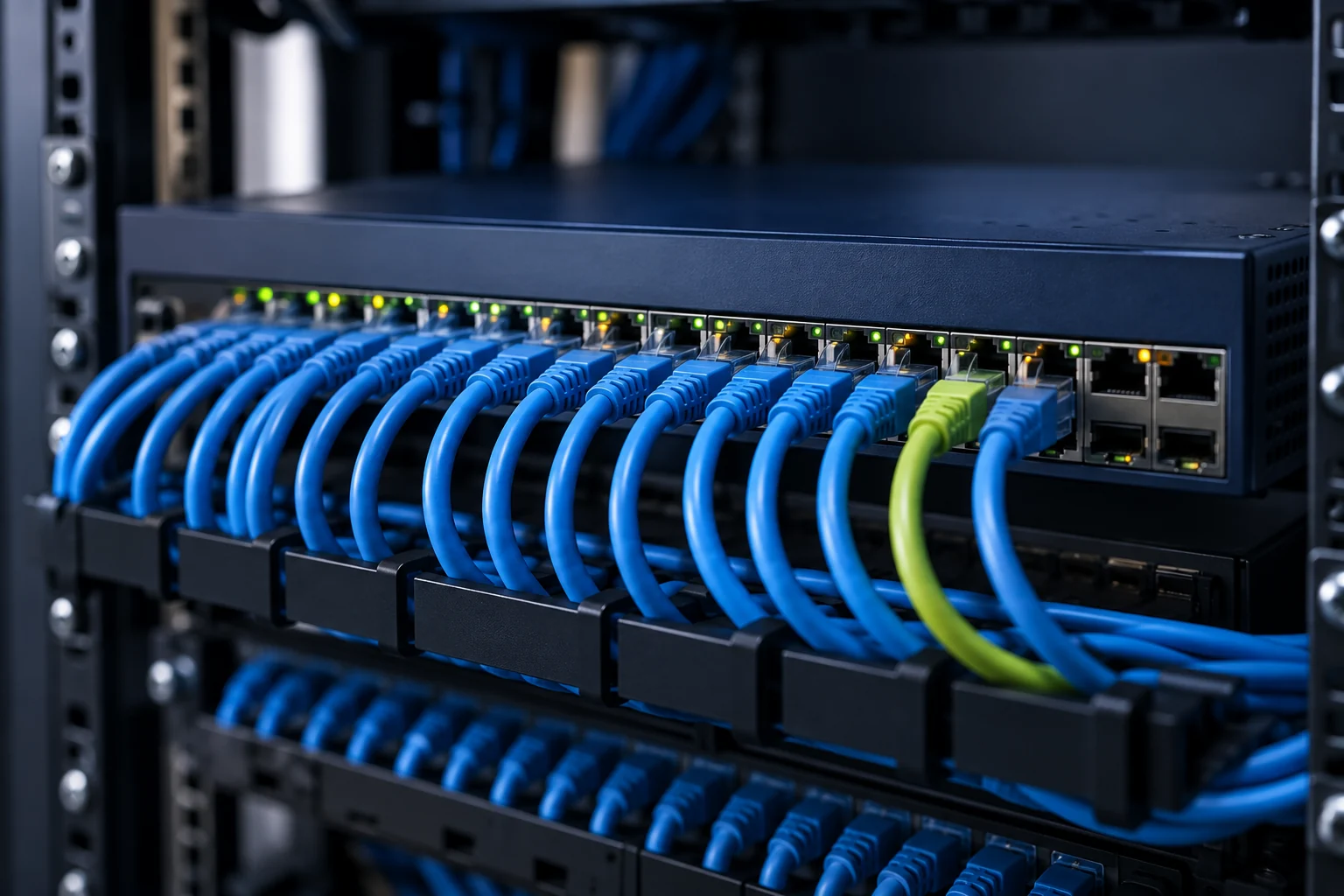 Illustration d’un réseau professionnel avec un câblage Ethernet ordonné